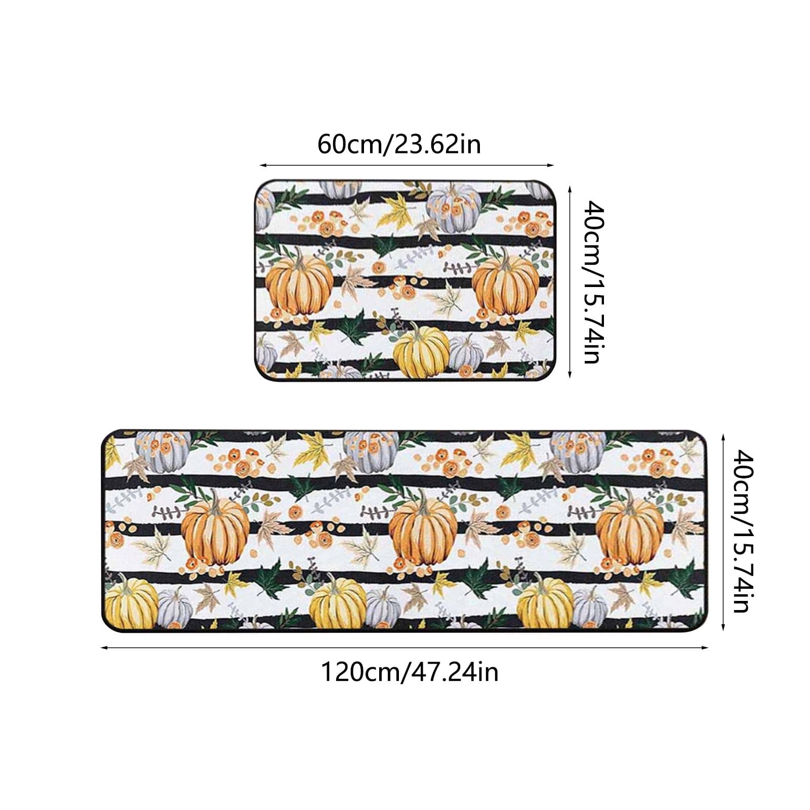 Decorative Kitchen Floor Mats Set of Two, Fall Theme Pumpkin Turkey Pattern Kitchen Rugs and Mats for Outdoor Indoor Kitchen Decor Halloween Thanksgiving Non-Slip Doormat