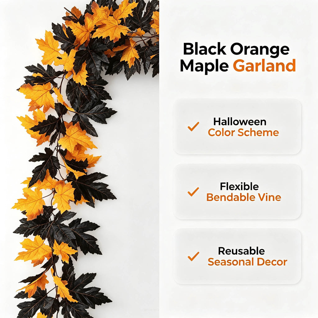 WKSCLPAI Halloween Maple Leaf Garland, Fall Vine Wreaths for Autumn Festivities Decor,Seasonal Garlands for Home,Halloween & Fall Decorations