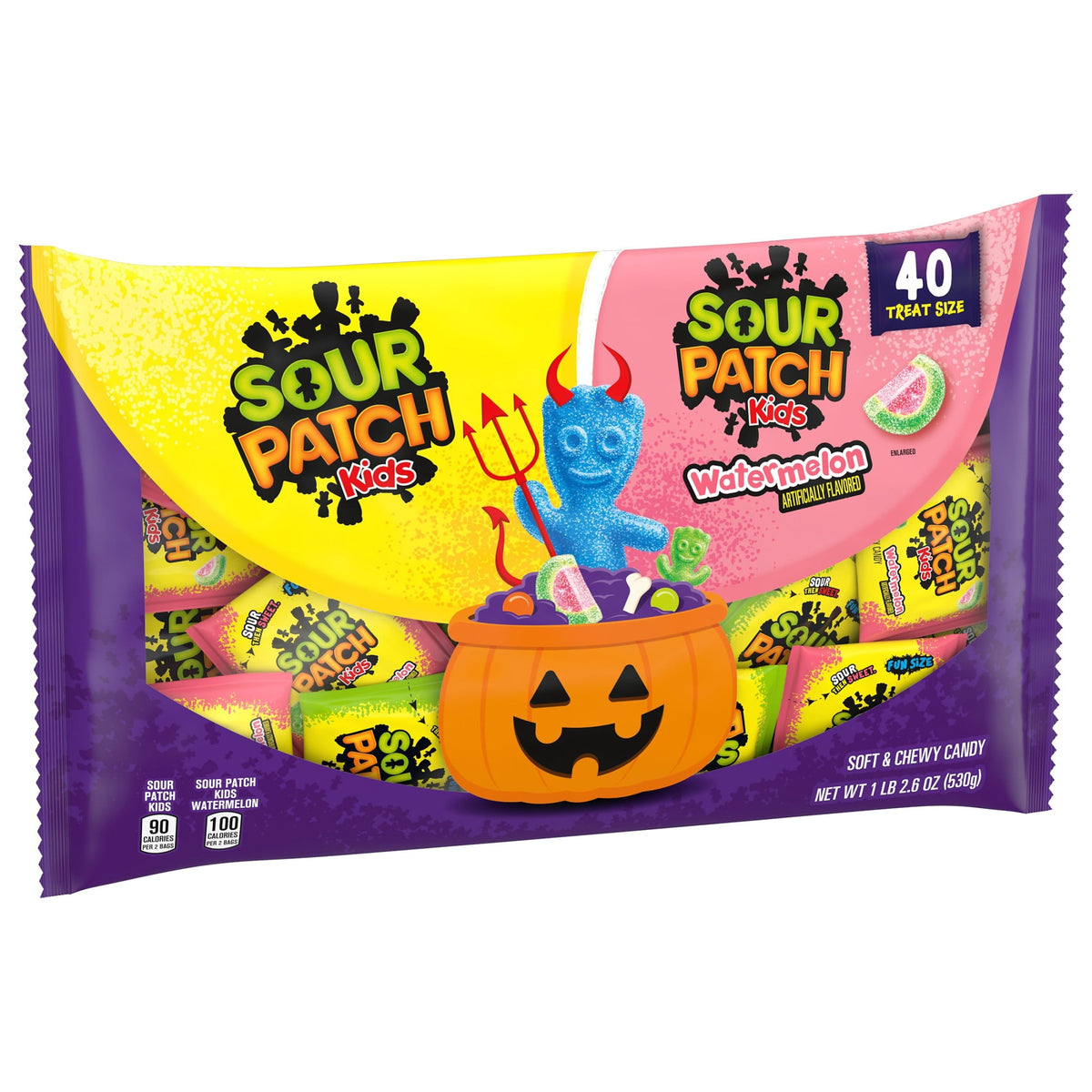 SOUR PATCH KIDS Original & Watermelon Halloween Candy Variety Pack, 40 Trick or Treat Bags