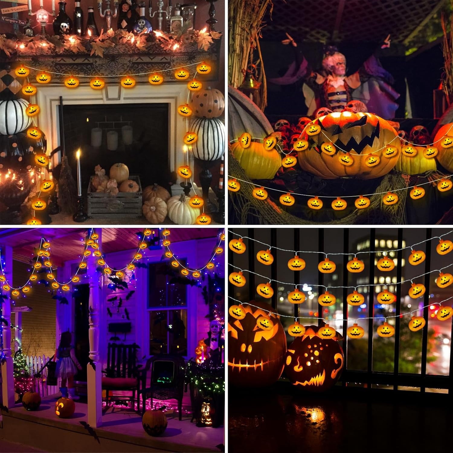 Qoosea Halloween Pumpkin String Lights, 20FT 40 LED 8 Mode Waterproof Pumpkin String Lights for Outside Decor Camper Party Indoor Bedroom Decorations