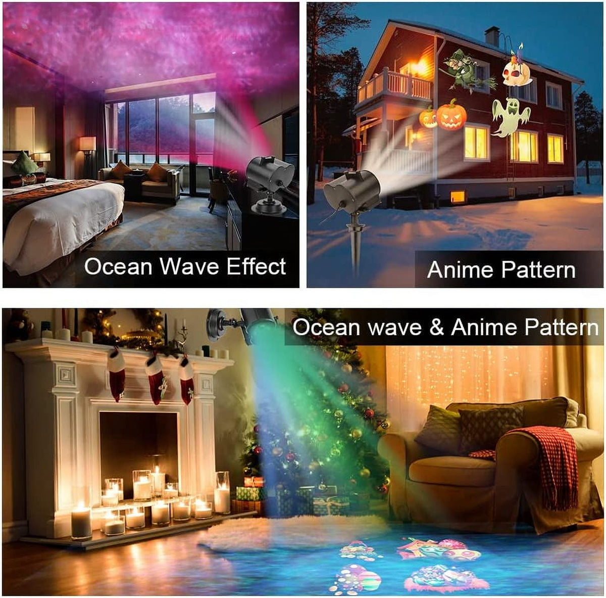 Christmas Projector Lights, LED Projection Light, 2 in 1 Water Wave Projector Light with 16 Switchable Patterns,Waterproof Landscape Light Show for Celebration Halloween Birthday and Party Decoration