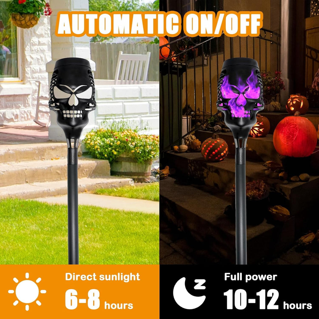 12PCS-Halloween Solar Lights Outdoor Pathway Lights, LED Waterproof Skull Stake Lights for Yard Garden Path Walkway Driveway Patio Lawn Halloween Décor (Purple)