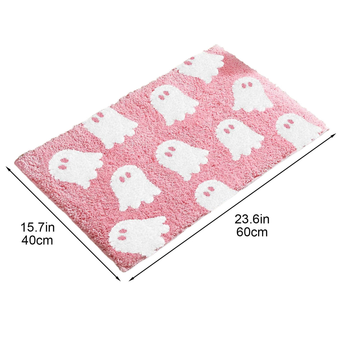 HHBEAUTY Pink Ghost Bath Mat Soft Halloween Bathroom Rug Non Slip Cute Spooky Ghost Bathroom Decoration Shaggy Plush Microfiber Rug Halloween Decor for Home Bedroom Shower Floor, 15.75 x 23.62"