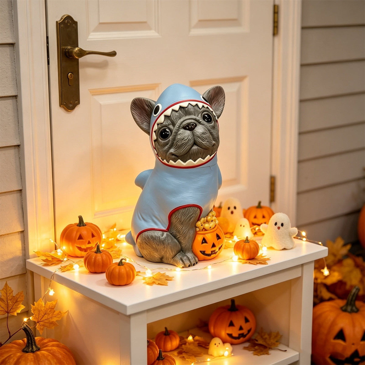 Clearance Halloween Schnauzer Bat Figurine with Ghost Bucket, 8 inch Resin Cute Dog Gifts Tabletop Decor