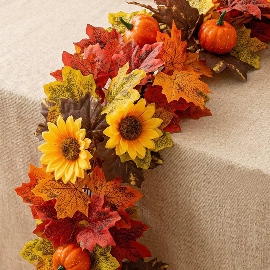 WKSCLPAI Halloween Maple Leaf Garland, Fall Vine Wreaths for Autumn Festivities Decor,Seasonal Garlands for Home,Halloween & Fall Decorations