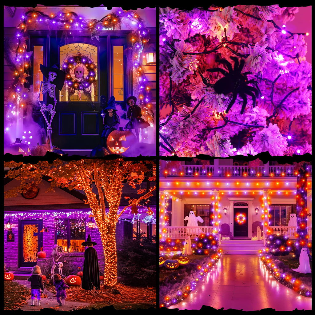 Magotan 300 LED 98 ft Halloween Lights Outdoor Indoor Orange and Purple Halloween Decorations String Lights