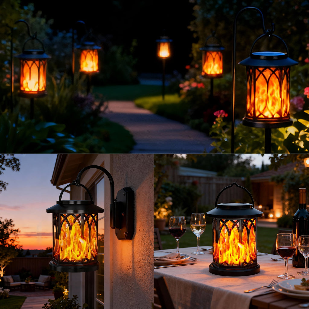 2 Pack Solar Lantern Outdoor Lights, Upgraded Flickering Flame Solar Lanterns Outdoor Waterproof, Hanging Lantern Decorative, Solar Powered Lanterns for Yard, Patio, Path, Tree, Garden Decor