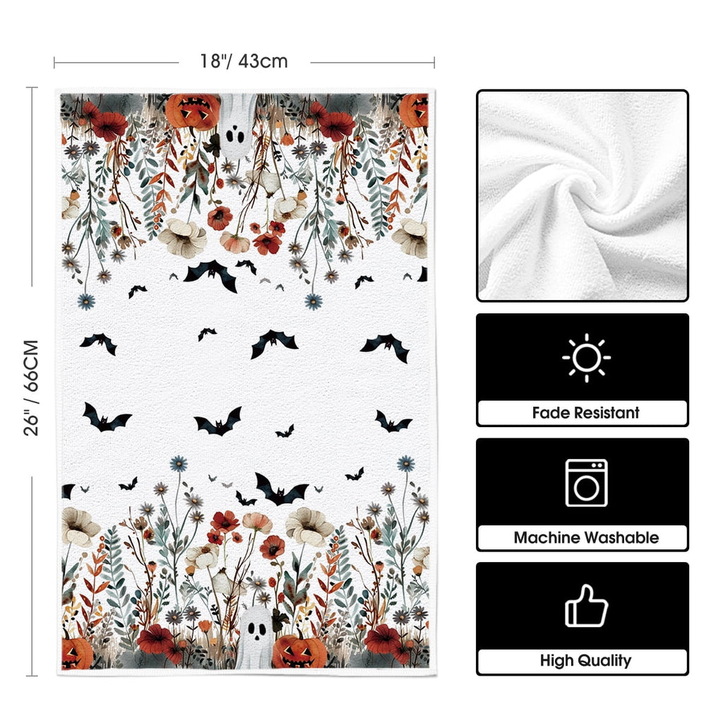 Sm:)e Ghost Pumpkins Bats Floral Spooky Halloween Kitchen Towels Dish Towels, 18x26 Inch Jack-O'-Lantern Decoration Hand Towels Set of 2