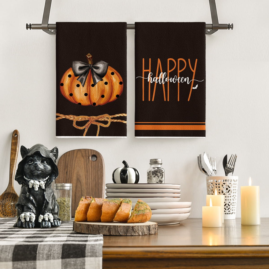Sm:)e Pumpkin Ghost Bat Happy Halloween Dish Towels Set of 4, 18x26 Inch, Seasonal Holiday Hand Towels for Kitchen and Dining Table
