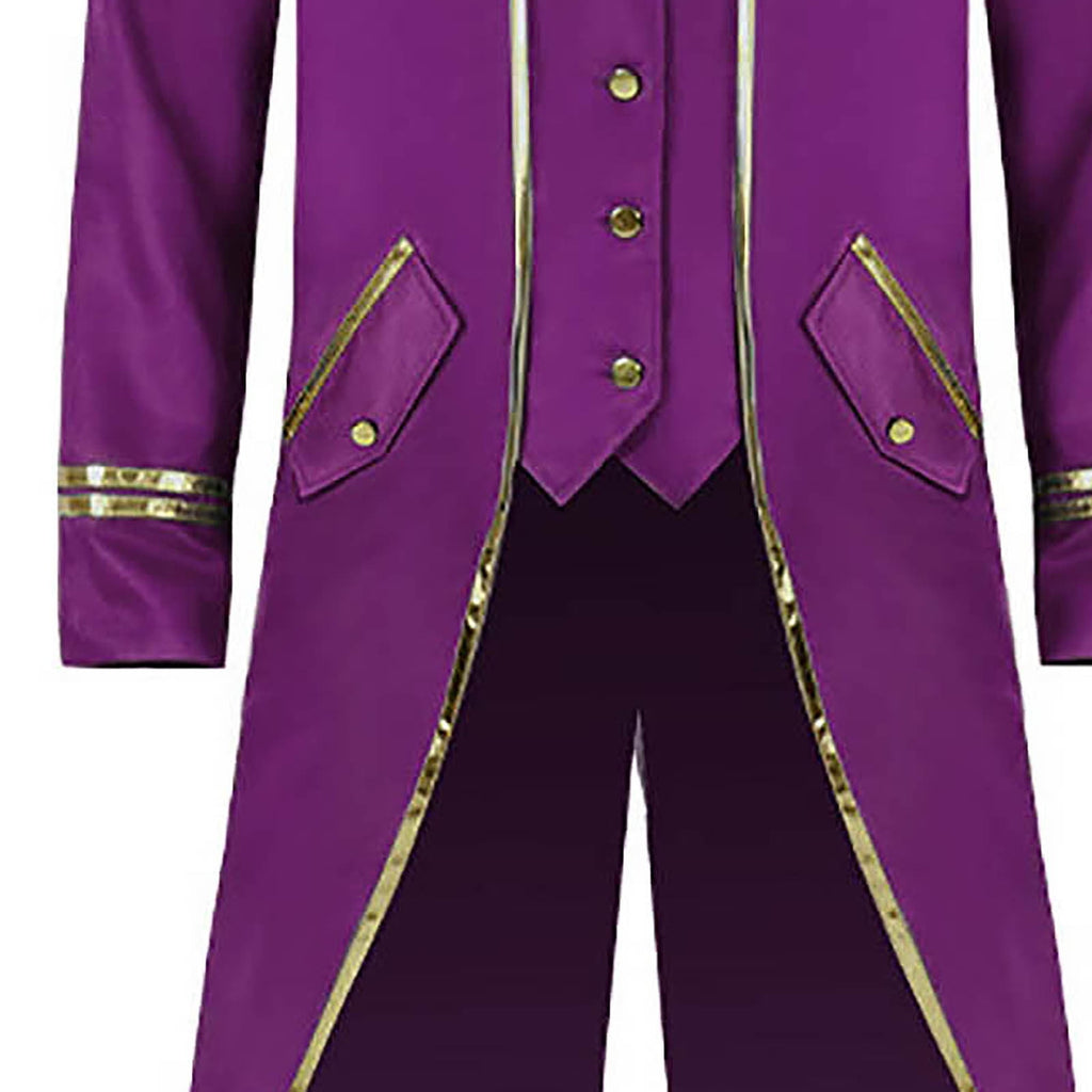 KeShDi Tuxedo Medieval Vintage Steampunk Gold Trimmed Gothic Retro Punk Style Steampunk Tailcoat Renaissance Pirate Warlock Frock Coat Halloween Men Costume Mid Length Tuxedo Costume Red L