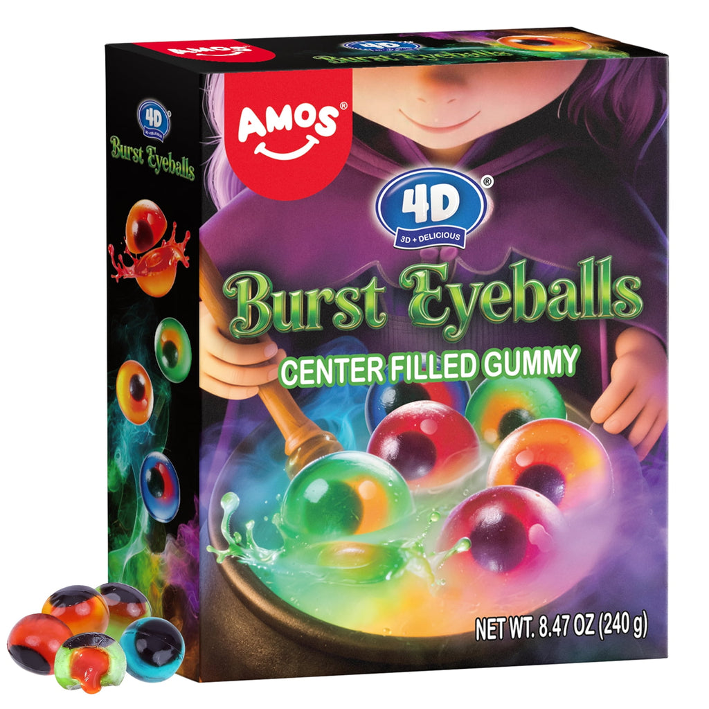 AMOS Cotton Candy Halloween Pizza, Eyeballs Candy for Party, Gluten-Free, 6 Count, 6.35 oz