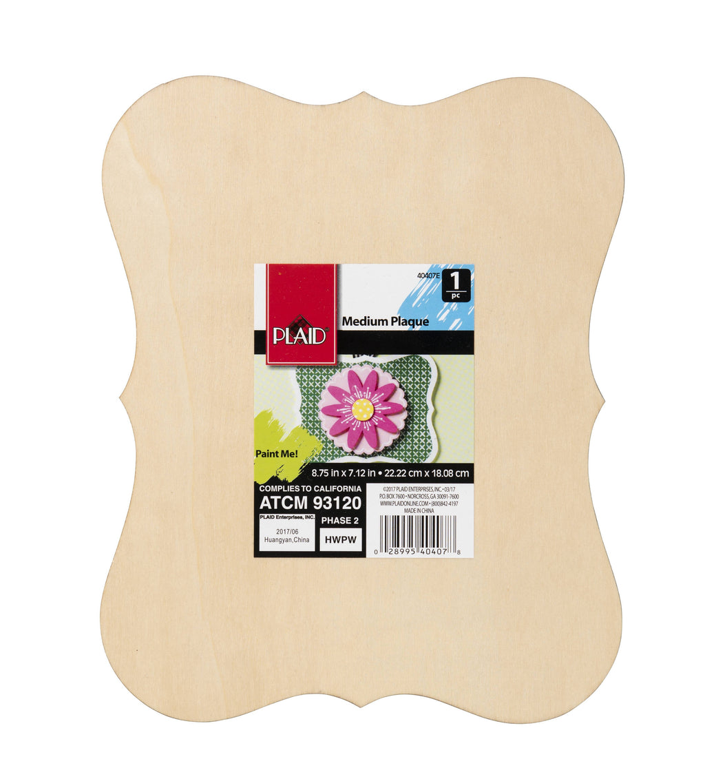 (3 pack) Plaid Unpainted Wood Surface, Medium Die Cut Plaque, 1 Piece, 8.75" x 6.63"