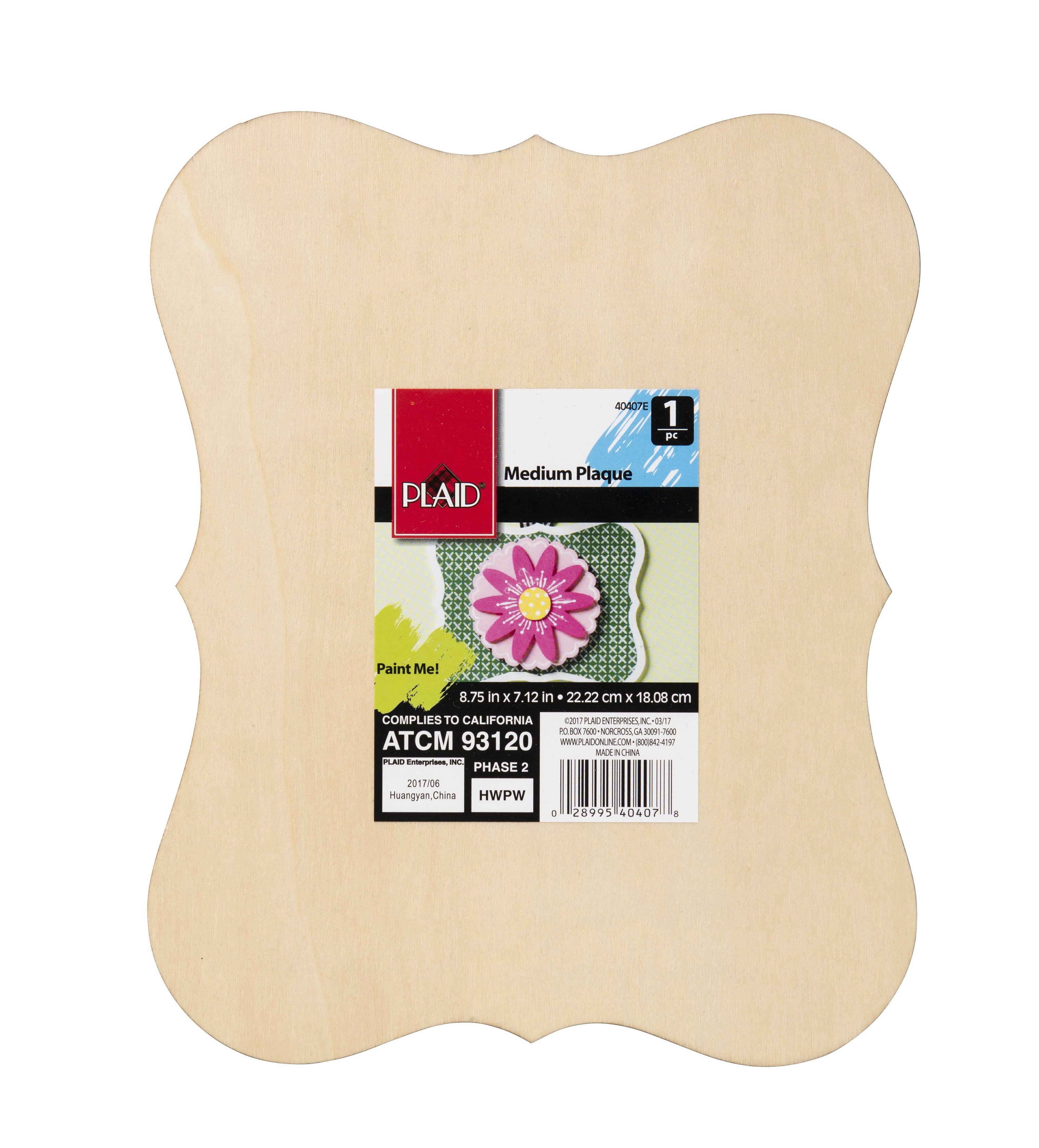(3 pack) Plaid Unpainted Wood Surface, Medium Die Cut Plaque, 1 Piece, 8.75" x 6.63"