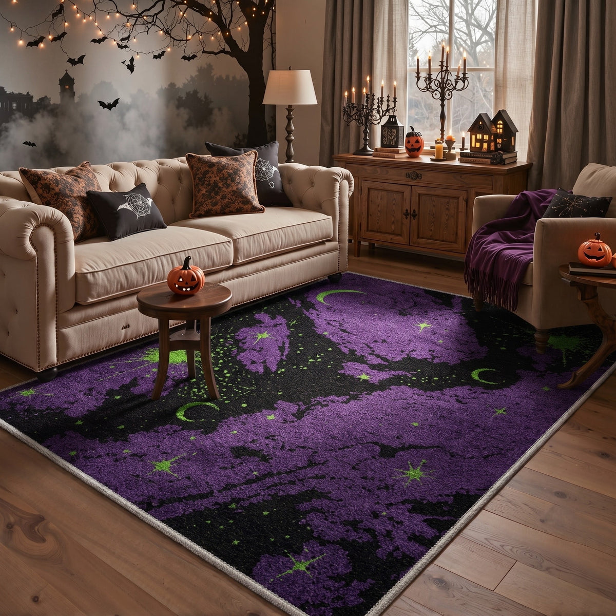 GENIMO 2'x7' Halloween Runner Rug, Washable Non Slip Soft Whimsical Skeleton Indoor Outdoor Hallway Runner for Porch Patio Kitchen Entryway, Charcoal Black