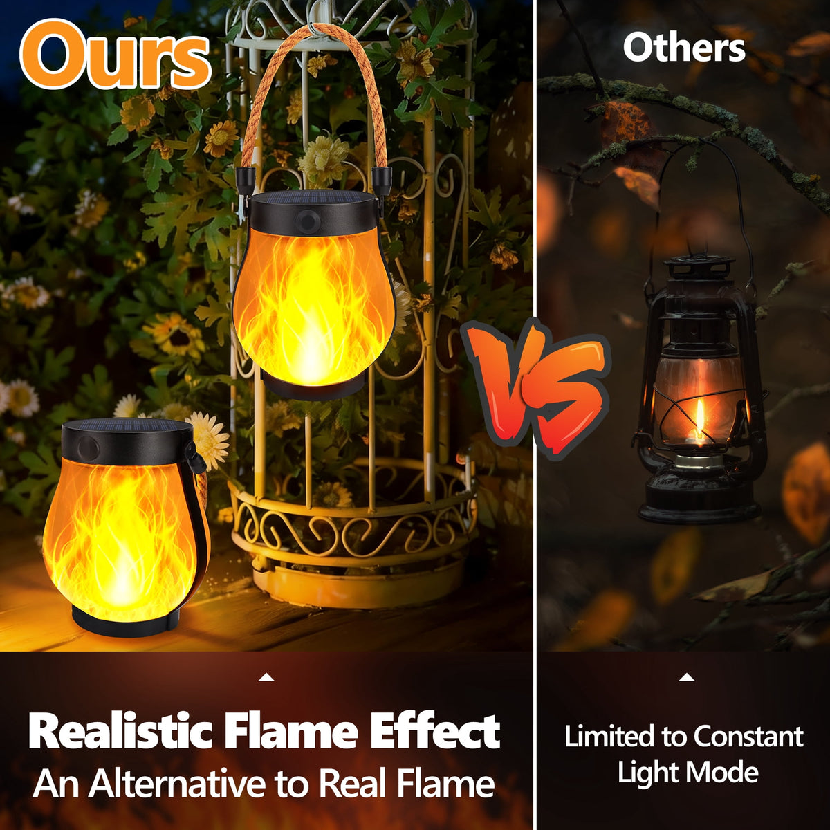 Ceevoo 2 Pack Solar Lanterns Outdoor, Flikering Flame Solar Hanging Lantern Lights Waterproof for Garden Patio Yard Halloween Decorations