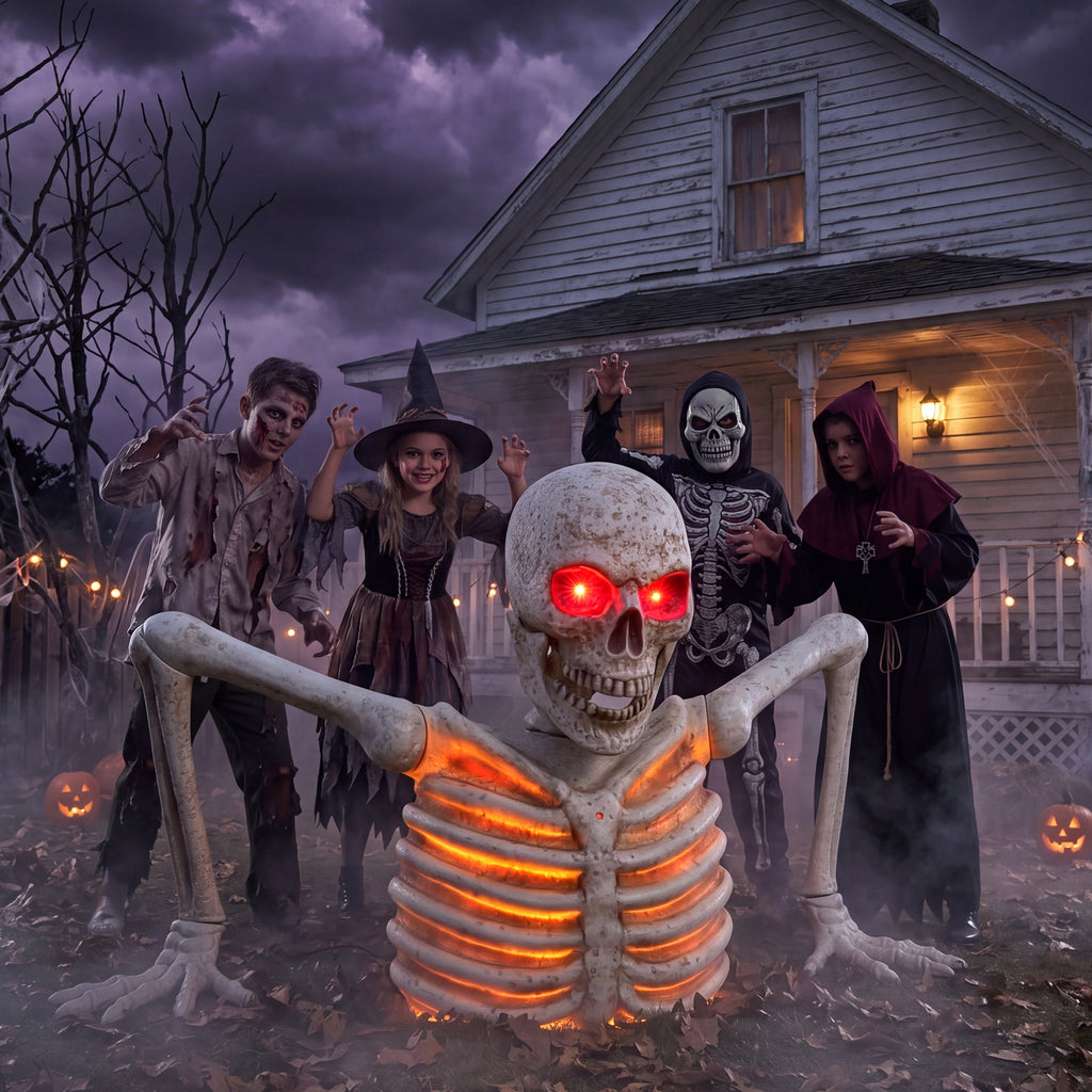 Joyfy 3.3x6.4FT Giant Halloween Groundbreaker Skeleton Decorations Outdoor, Light Up Animated Skeleton, IR Activated with Creepy Sound & Scary Motion, Scary Outdoor Indoor Halloween Decor for Graveya