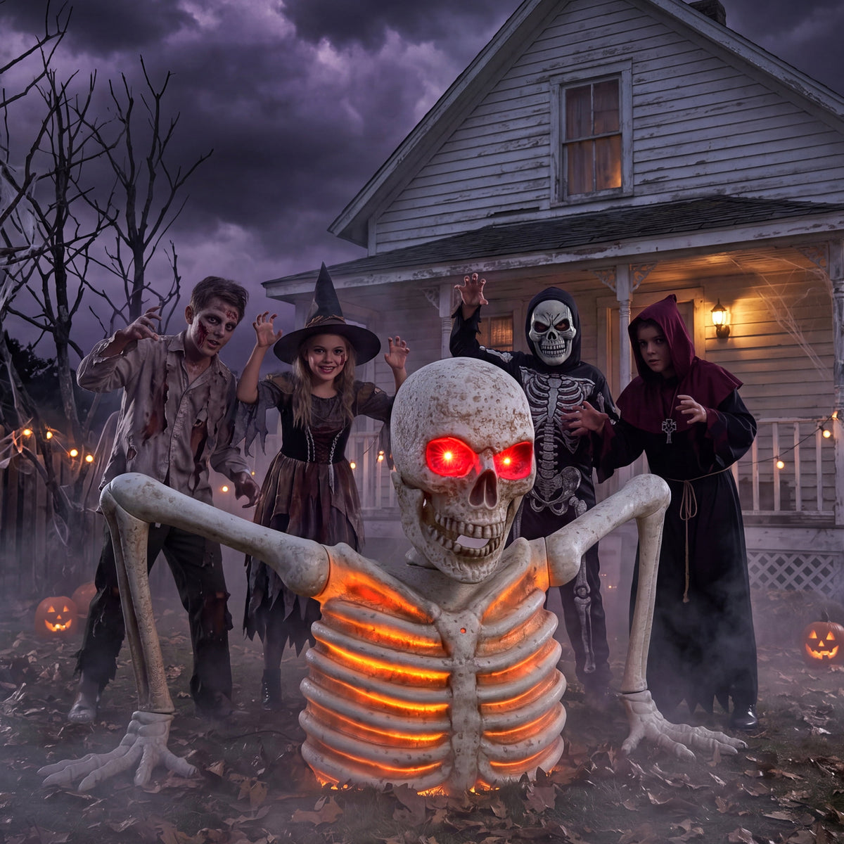 Joyfy 3.3x6.4FT Giant Halloween Groundbreaker Skeleton Decorations Outdoor, Light Up Animated Skeleton, IR Activated with Creepy Sound & Scary Motion, Scary Outdoor Indoor Halloween Decor for Graveya