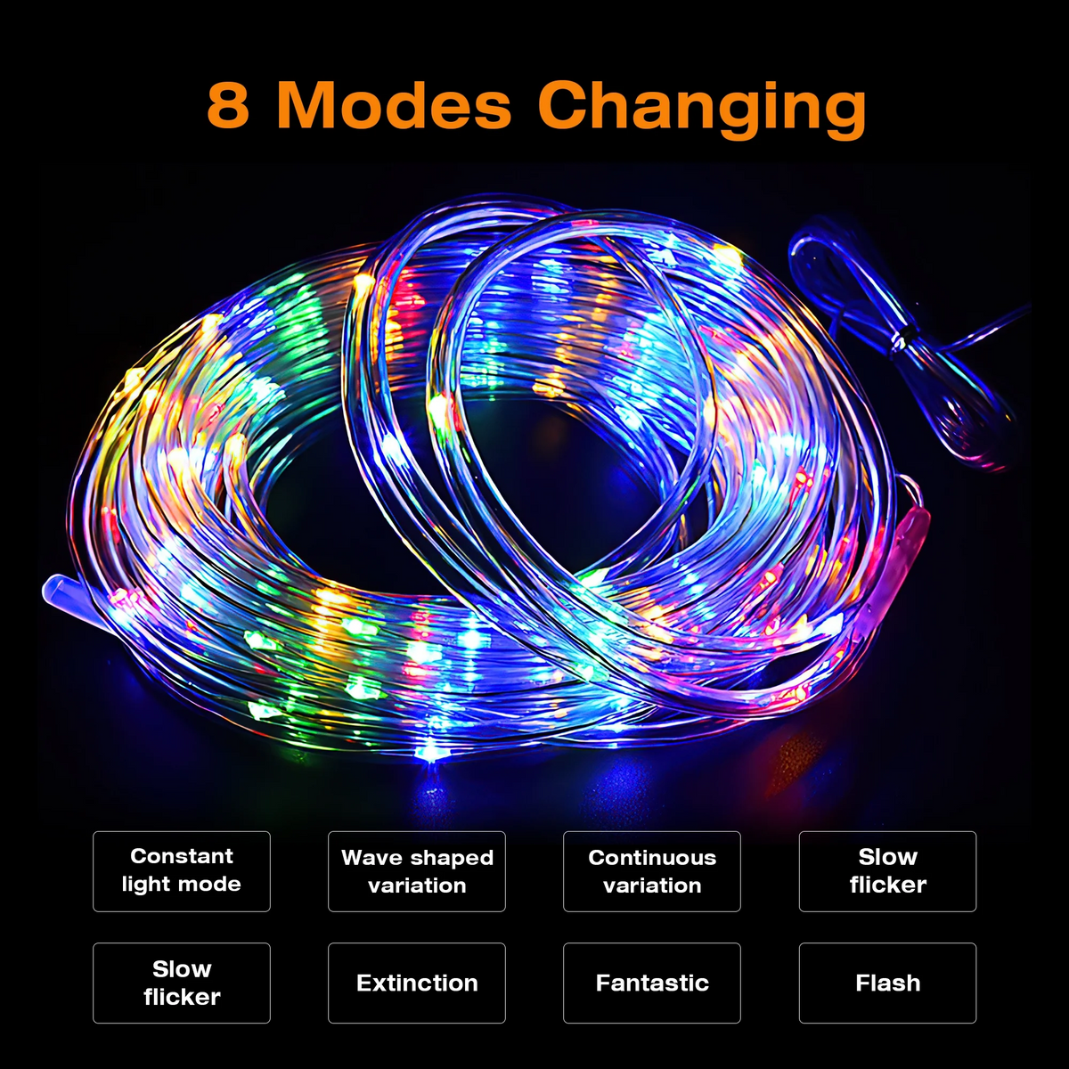 DAYBETTER Solar Outdoor Rope Lights, 33Ft Multi-color Waterproof Lights with 100 LEDs for Outside Tree Fence Yard Christmas Lighting Decoration