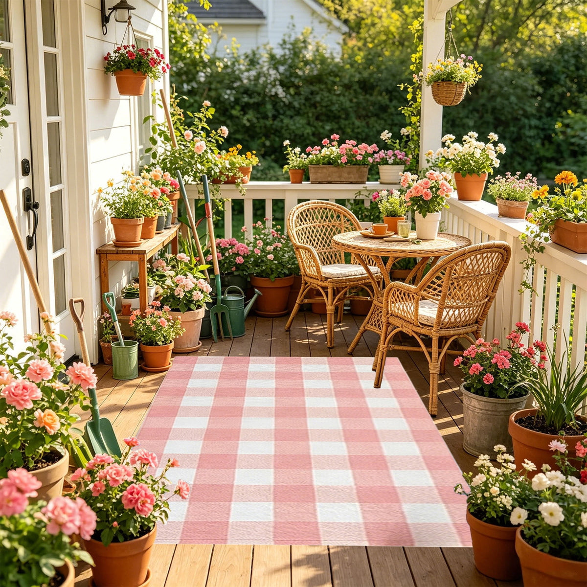 Orange Plaid Fall Outdoor Mat, Hand-Woven Porch Rug for Thanksgiving Halloween Door Decor