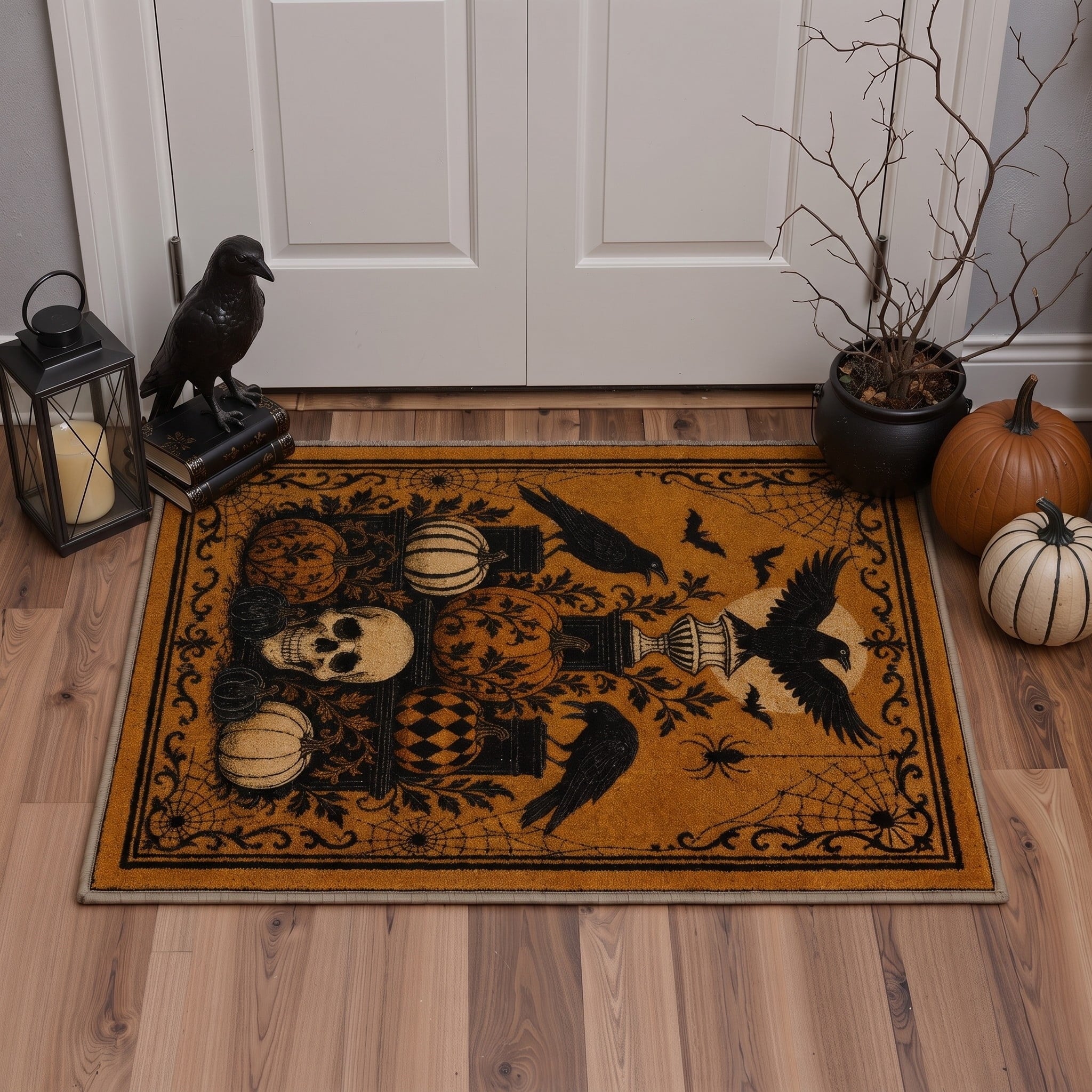 GENIMO 2'x3' Halloween Doormat, Washable Non Slip Soft Farmhouse Pumpkin Outdoor Door Mat for Front Door Covered Porch Patio Entryway, Smoky Amber