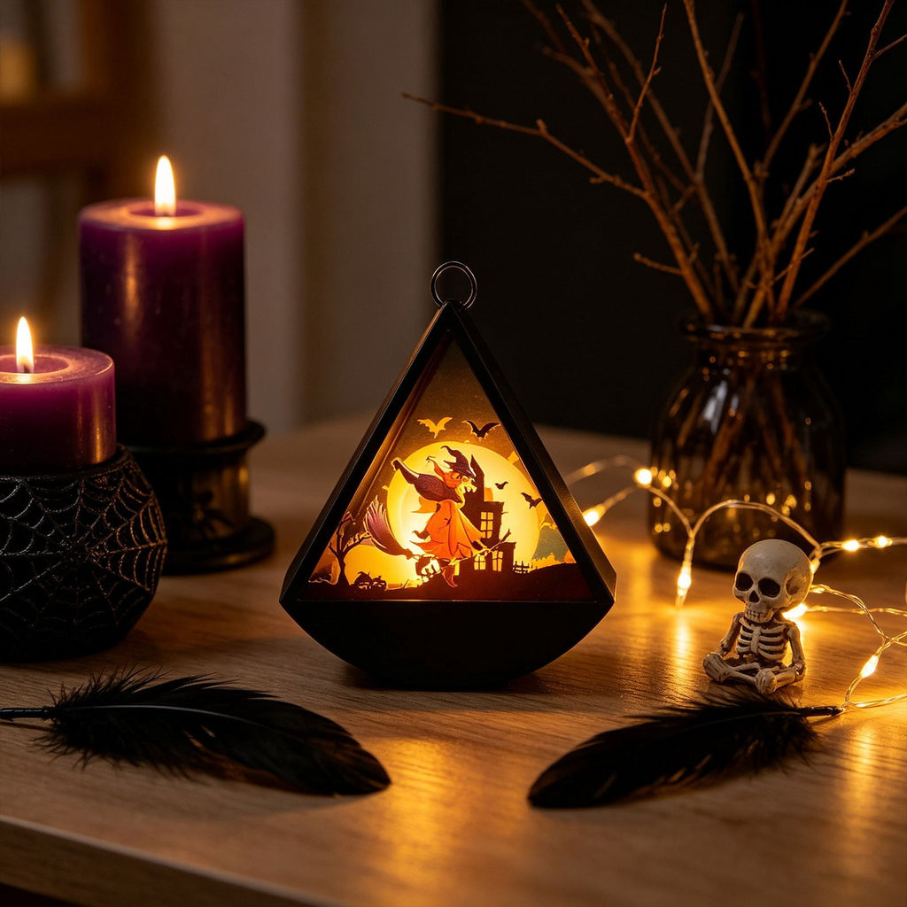Cheapark Halloween Lanterns Decorations, Battery Operated Black Pumpkin Witch Lanterns, Flickering Light For Indoor Party Home Decor