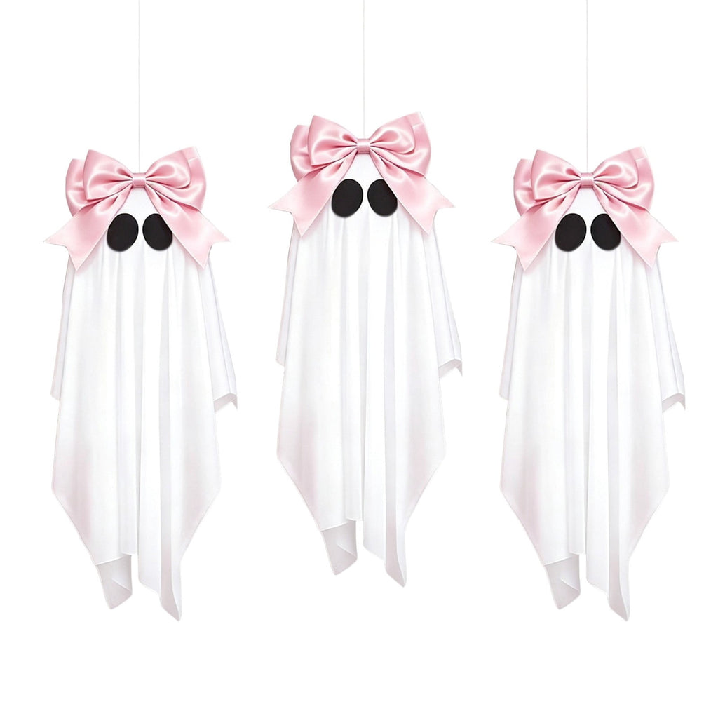 Pink Halloween Decor Ghost Candy Bowl Figurine with Bow and Scalloped Holder for Indoor Tabletop Decor and Party Favor Display