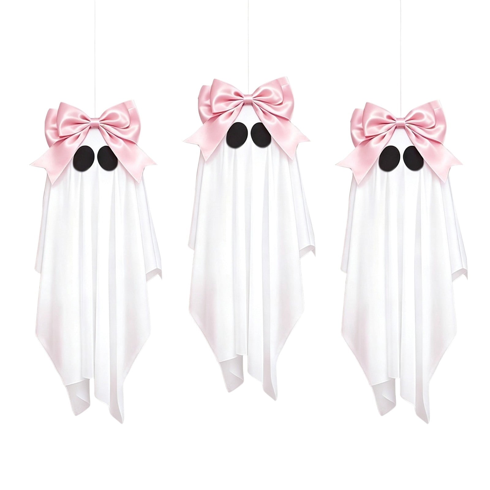 Pink Halloween Decor Ghost Candy Bowl Figurine with Bow and Scalloped Holder for Indoor Tabletop Decor and Party Favor Display