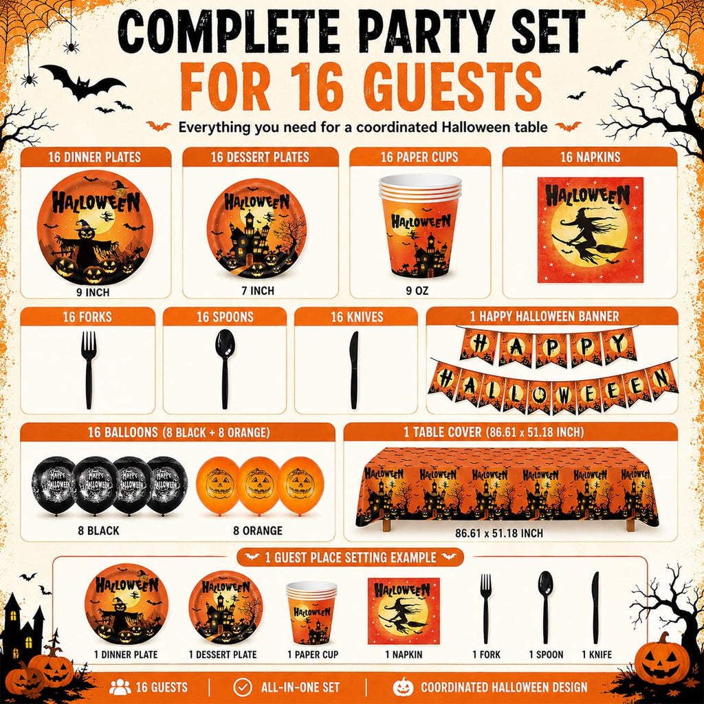 Halloween Paper Plates for Halloween Party Decoration Disposable Cups Napkins Table Cover Balloons Banner for Halloween Birthday Party Supplies Serve 20 Design2