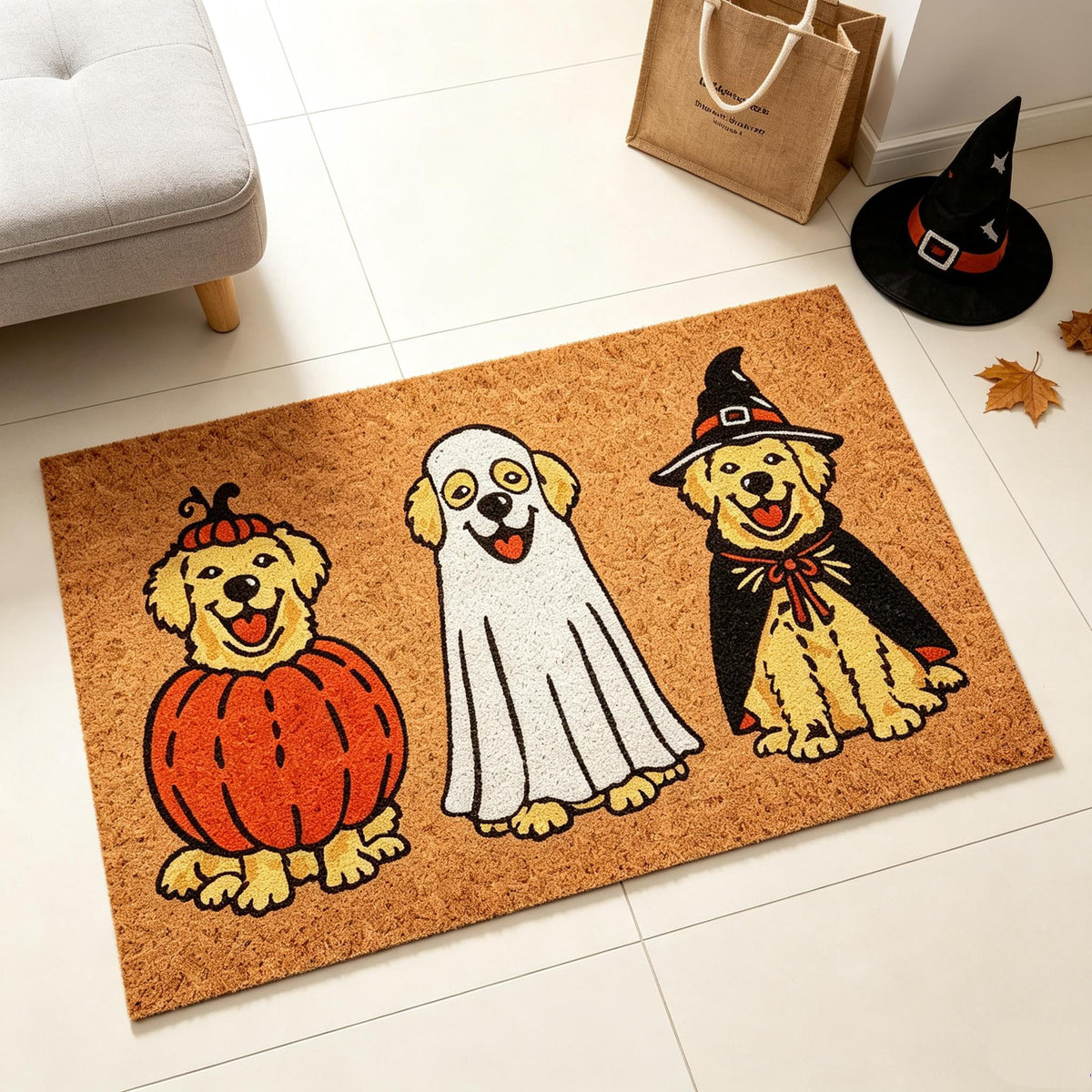Clearance Halloween Multicolor Scallop Boo Outdoor Coir Doormat, 48" x 30" Large Halloween Bath Rug, Halloween Decoration Outdoor Indoor, Gift for Women Men