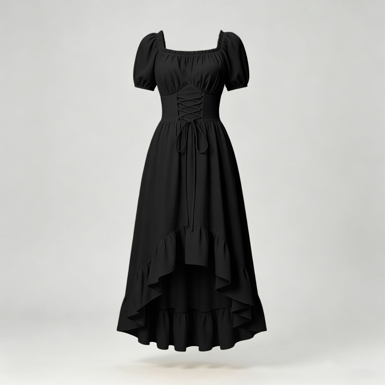 Gothic Dresses for Women Medieval Renaissance Halloween Costume Lace Up Corset High Low Ruffle Hem Square Neck Vintage Gown