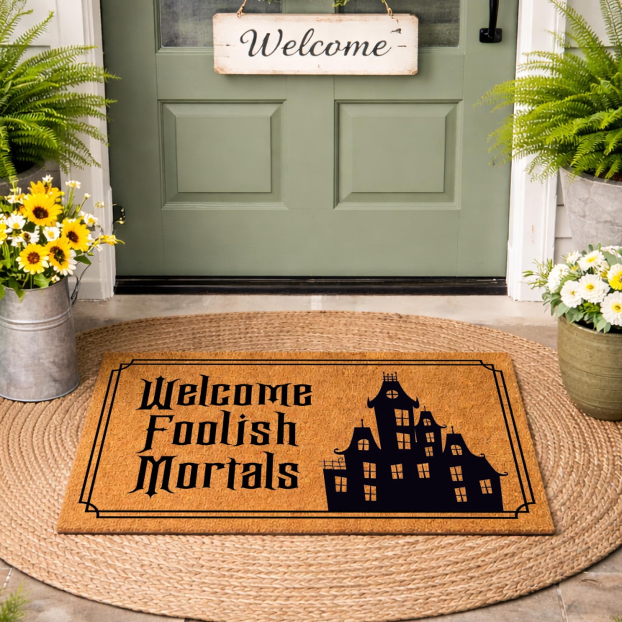 Welcome Foolish Mortals Haunted House Door Mat | Welcome Mat | Halloween Decor | Funny Door Mat | Home Doormat | Halloween Welcome Mat