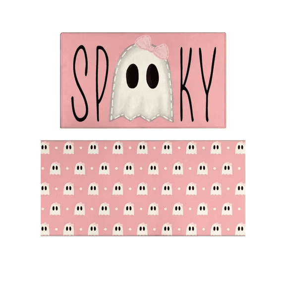 Halloween Doormat Ghost Bath Mat 23.6x15.7in Secure-Grip Absorbent Soft Faux Fur Rug for Bathroom Bedroom Living Room Decor by OVFUIZ