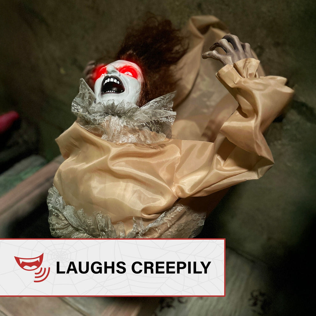 Haunted Hill Farm 3.4 ft Touch-Activated Animated Possessed Backbend Lady Halloween Animatronic, HHLADY-15FLSA