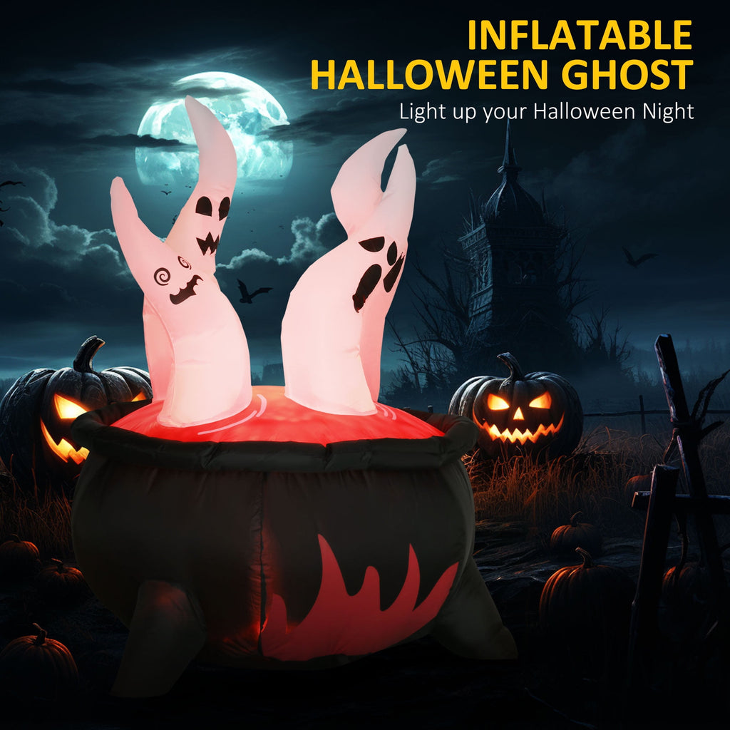 Outsunny 41.3" Inflatable Halloween Window Sticker Ghost with Orange Face, Halloween Decoration with LED Lights for Garden Indoor Outdoor