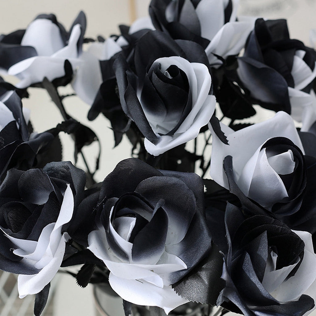 Yika Artificial Flower Black Rose Artificial Silk Flower Artificial Rose Suitable For Halloween Family Wedding Party Decoration