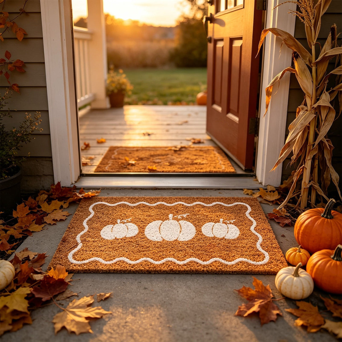 chaungfeng Welcome Fall Door Mat, Seasonal Pumpkin Decorative Doormat, Thick Non-Slip Rugs, for Indoor Outdoor Entrance Floor, Halloween Thanksgiving Decoration (23.6"X15.7")