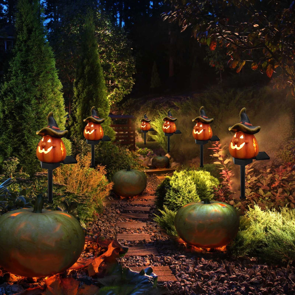 Btomtd Solar Lantern Light Outdoor Halloween Decor Resin Craft Pumpkin Ground Insertion Lamp for Garden Ghost Festival Solar LED Garden Light, C