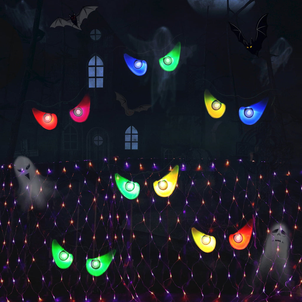 Toodour Halloween Ghost Eyes Lights, 10 LED Battery Halloween Lights with RGB Flashing Eyes, Waterproof Spooky Eyeball Halloween String Lights for Graveyard Indoor Outdoor Decorations