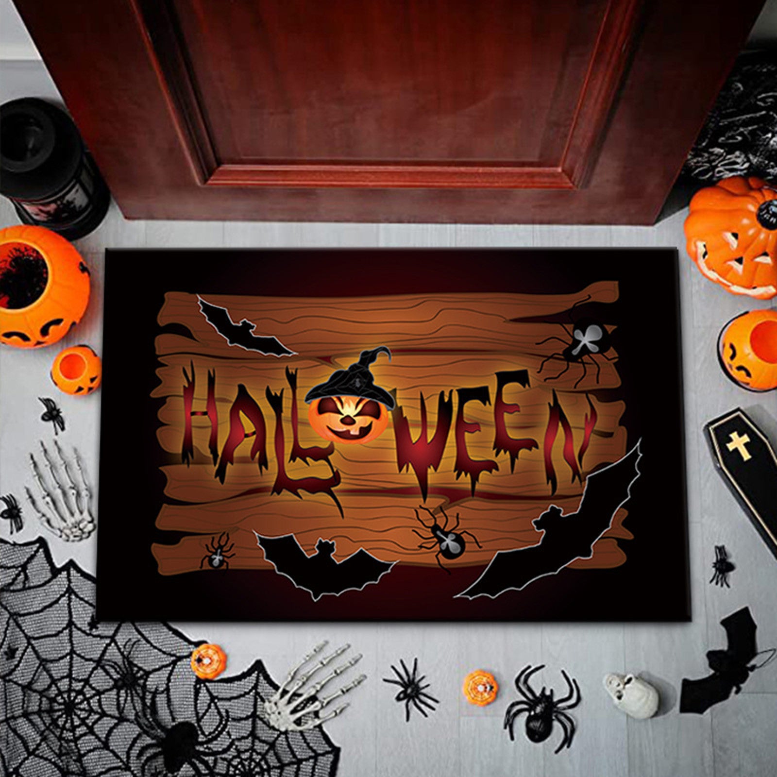 Halloween Decoration Front Door Mat Welcome,Halloween Floor Mat with Terrifying Theme, Skull And Blood Print Decoration, Entrance Door Floor Mat, Entrance Door Carpet