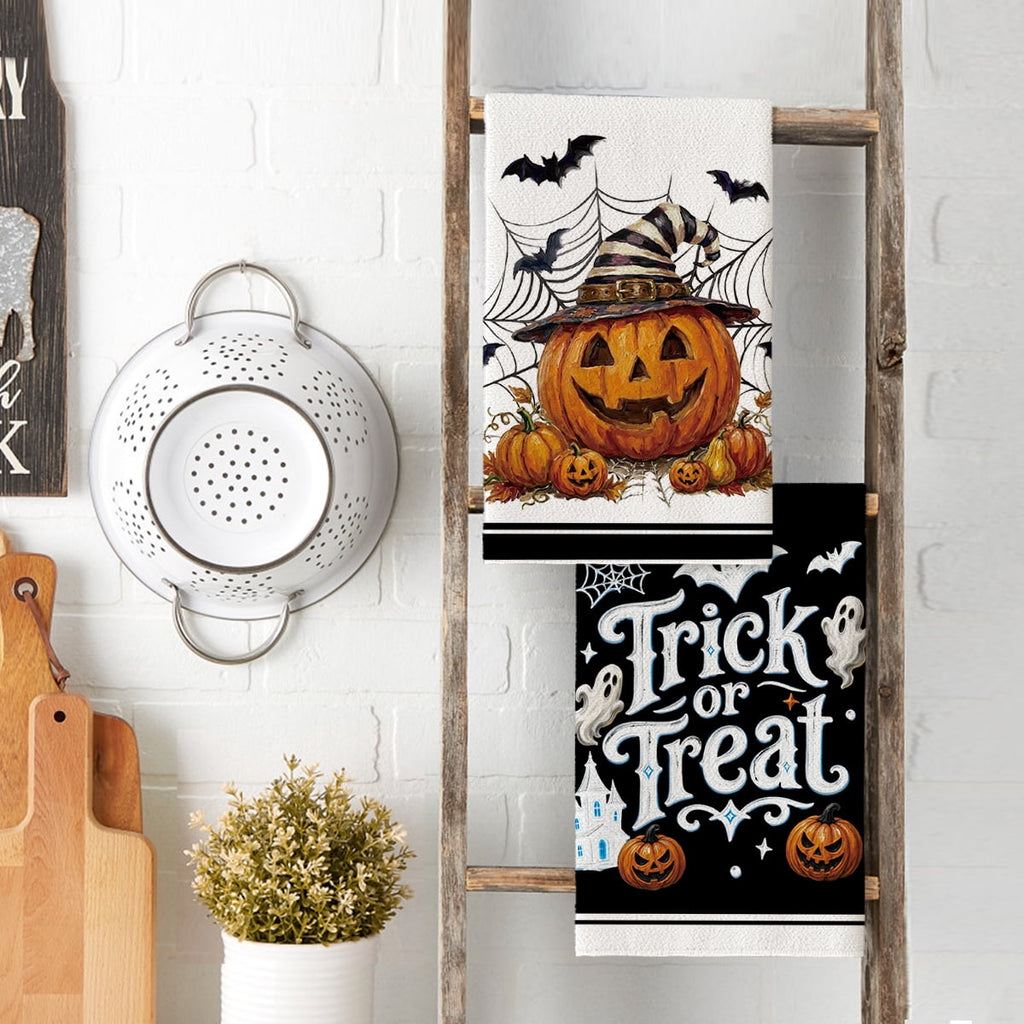 Sm:)e Pumpkin Ghost Bat Happy Halloween Dish Towels Set of 4, 18x26 Inch, Seasonal Holiday Hand Towels for Kitchen and Dining Table