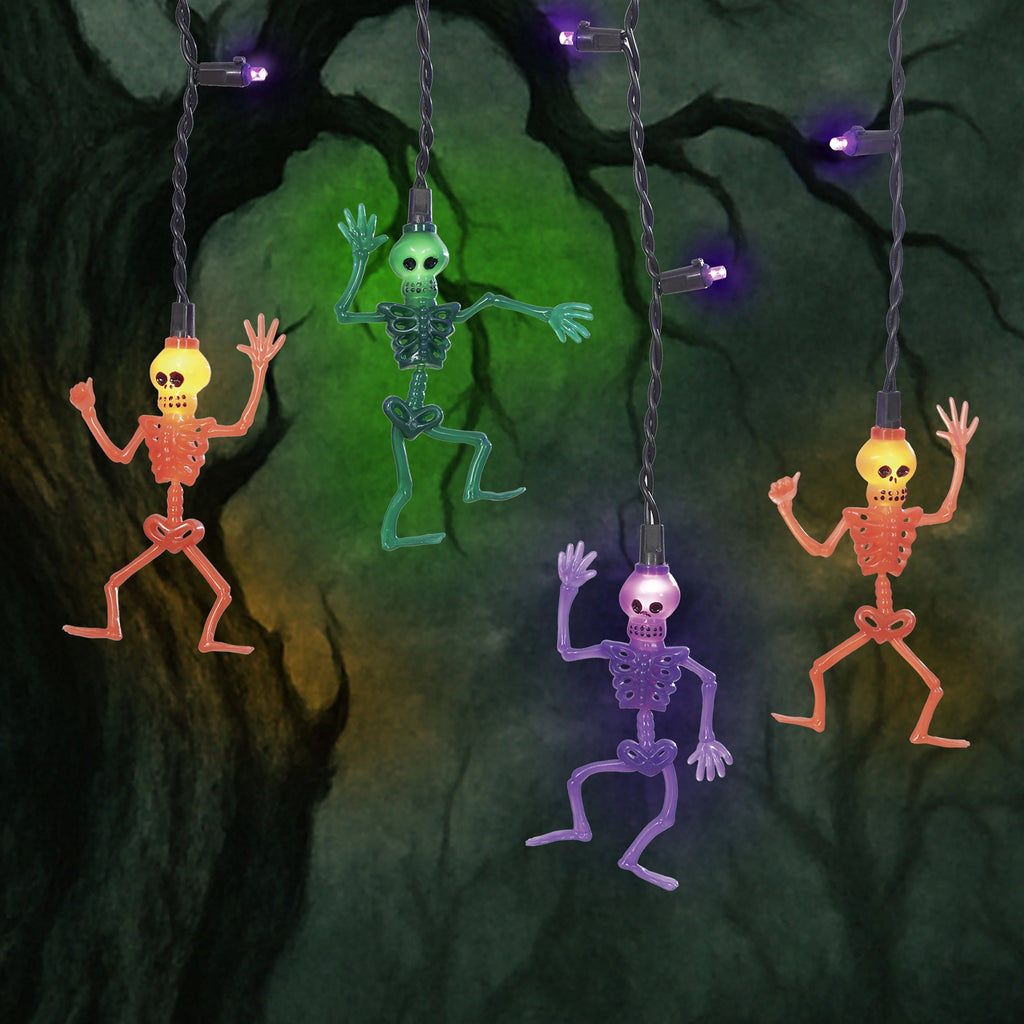 Indoor/Outdoor 30-Count LED Skeleton Icicle Lights, Purple and Warm White, 6', Halloween by Way To Celebrate