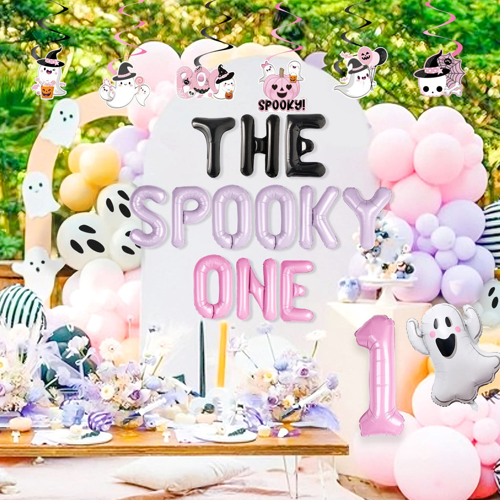 Halloween Party Decorations Set - The Spooky One Theme with Pink Purple Balloons & Ghost Decor