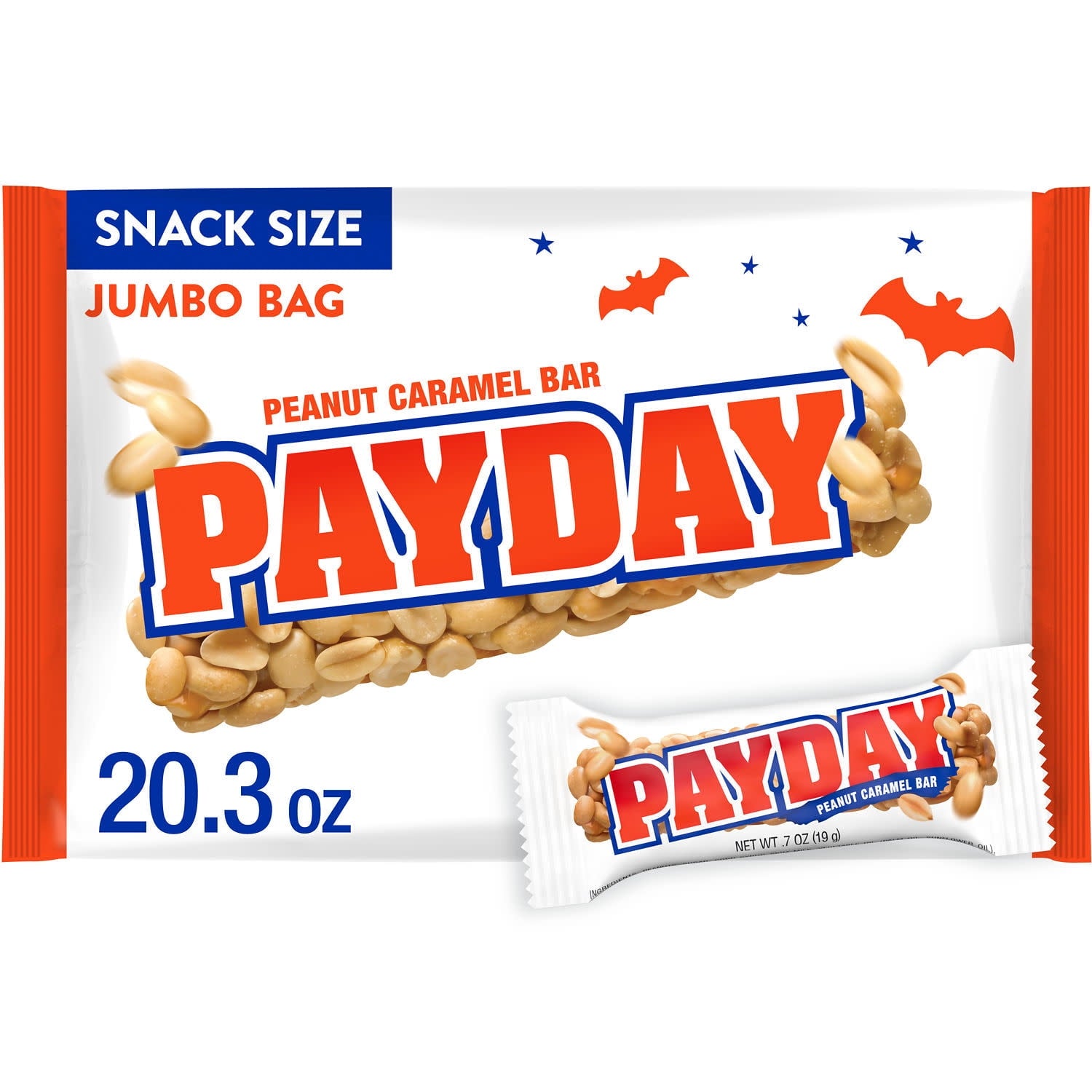 PayDay Peanut Caramel Snack Size, Halloween Candy Jumbo Bag, 20.3 oz