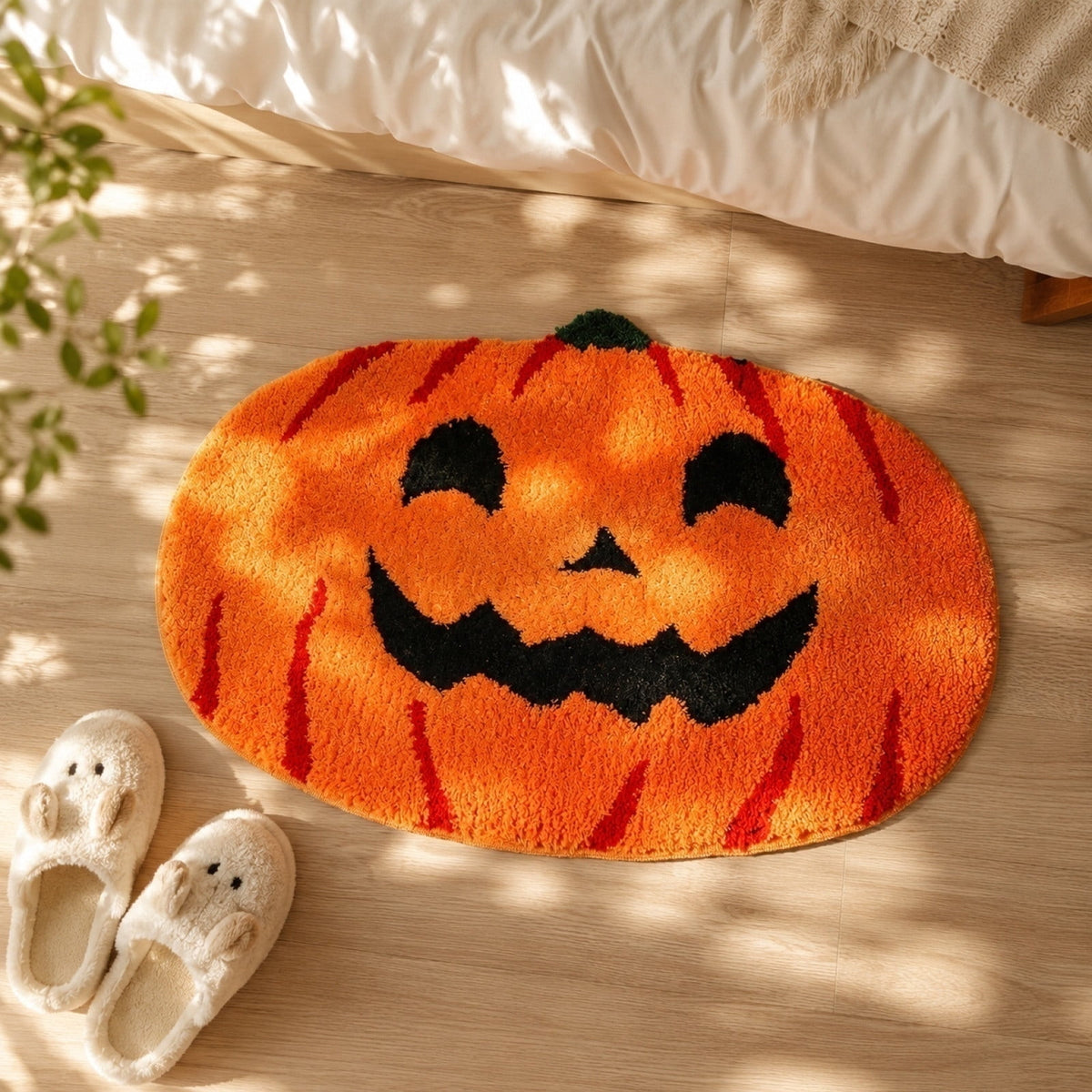 Halloween Pumpkin Bath Mat, Halloween Bathroom Decor Rug, Soft Non Slip Absorbent Floor Mat for Bathroom, Bedroom & Entryway, Halloween and Fall Decor, Jack O Lantern Door Mat