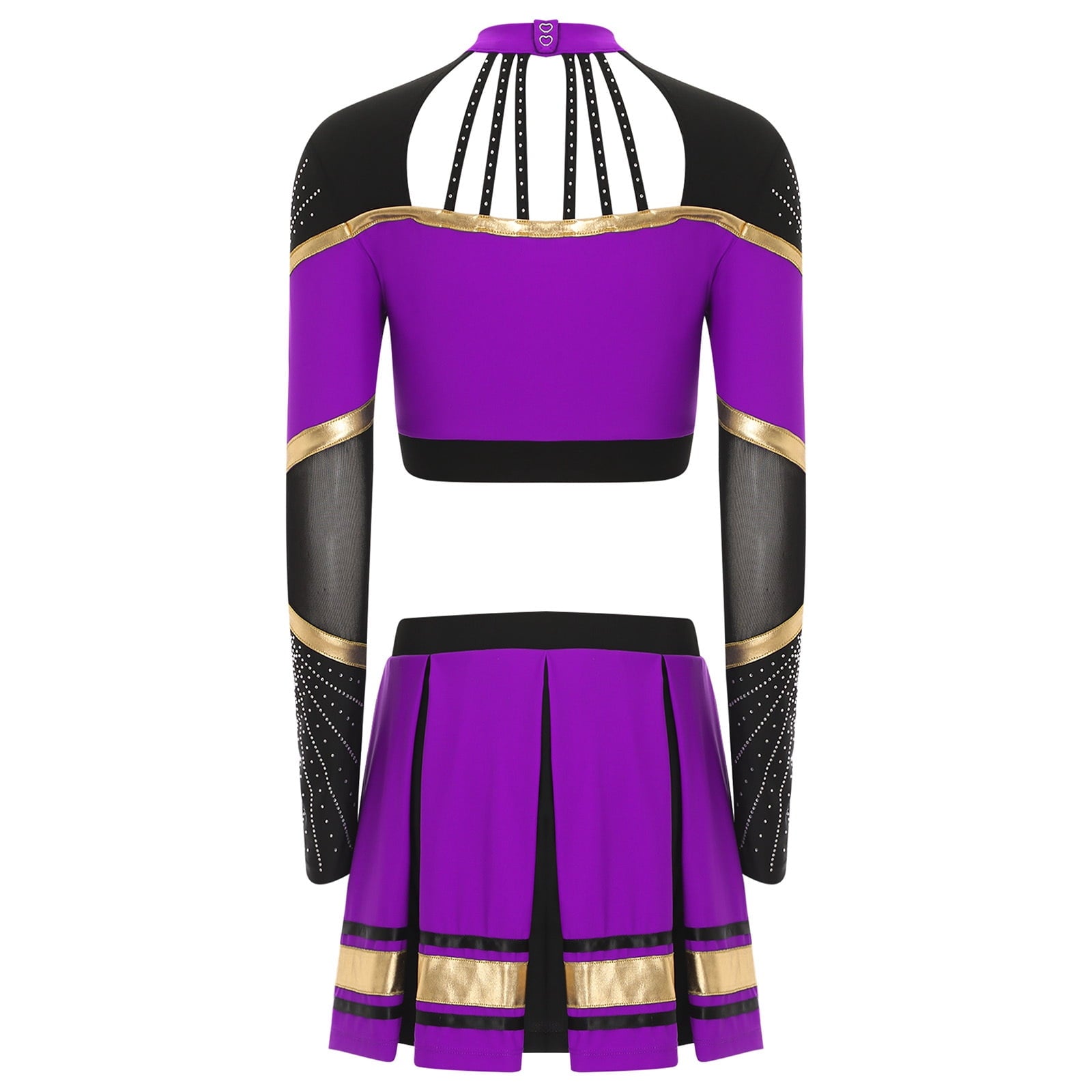 TiaoBug Women Cheer Leader Uniform Dance Cheerleading Costume Long Sleeve Crop Top with Mini Skirt White S