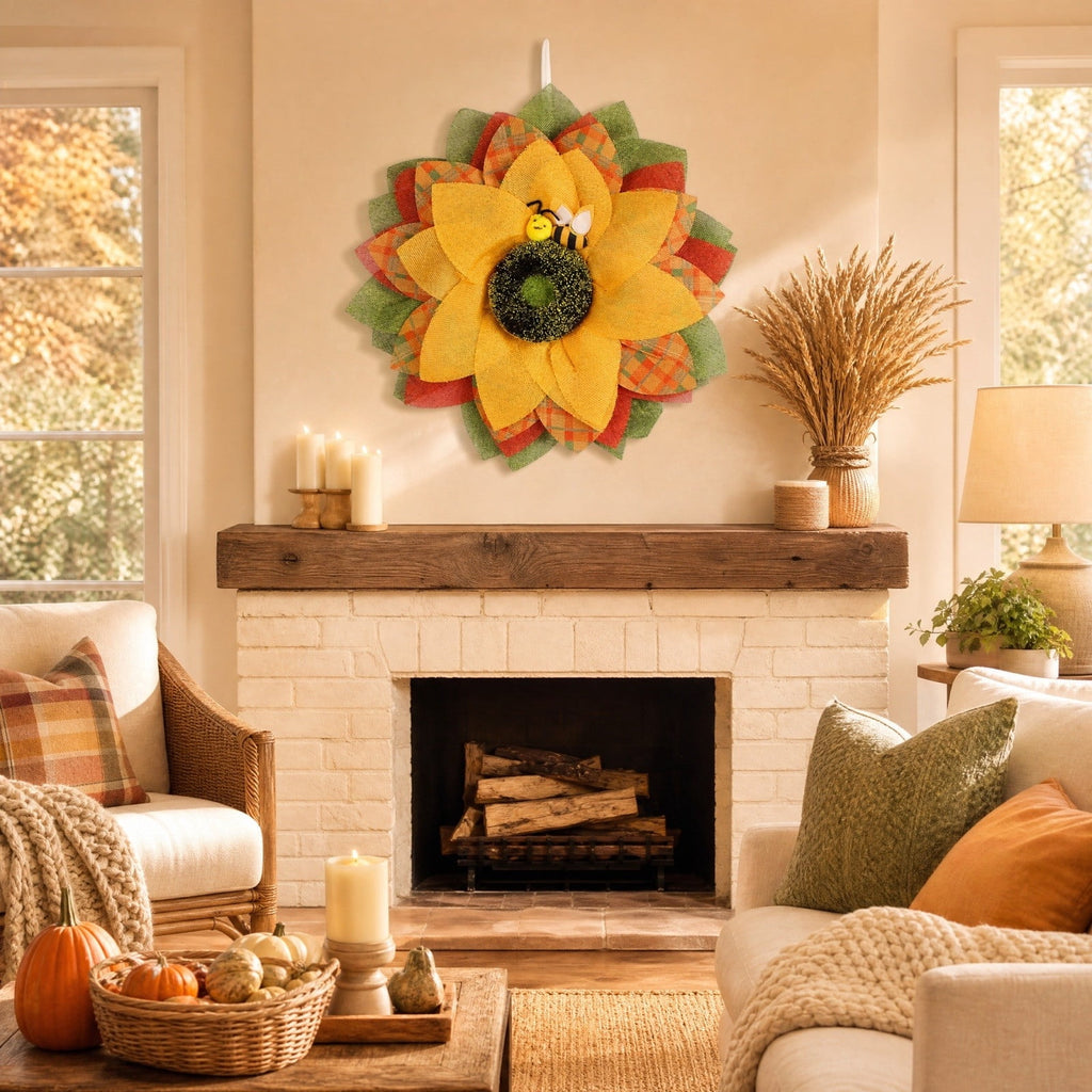 HOARBOEG Handmade Wrought Iron Maple Leaf Wreath, Thanksgiving Rudolph Fall Harvest Door Hanging, Orange Metal Autumn Wreath with Berries, Garden Wall Decor, 15.75 in