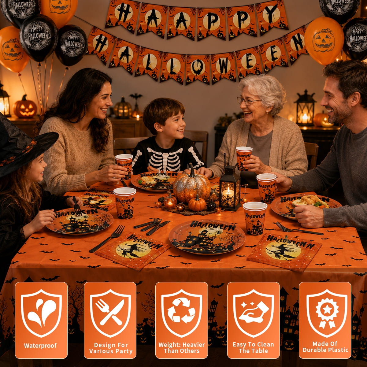Halloween Paper Plates for Halloween Party Decoration Disposable Cups Napkins Table Cover Balloons Banner for Halloween Birthday Party Supplies Serve 20 Design2