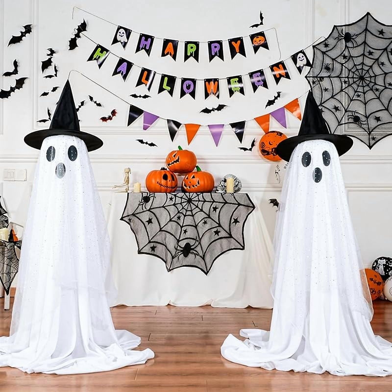 2-Pack Halloween Decorations Outdoor, Halloween Party Decorations Indoor, Ghost Decorations with Remote Control String Lights, Halloween Ghost Lights Suitable for Porch, Courtyard, Garden, Lawn