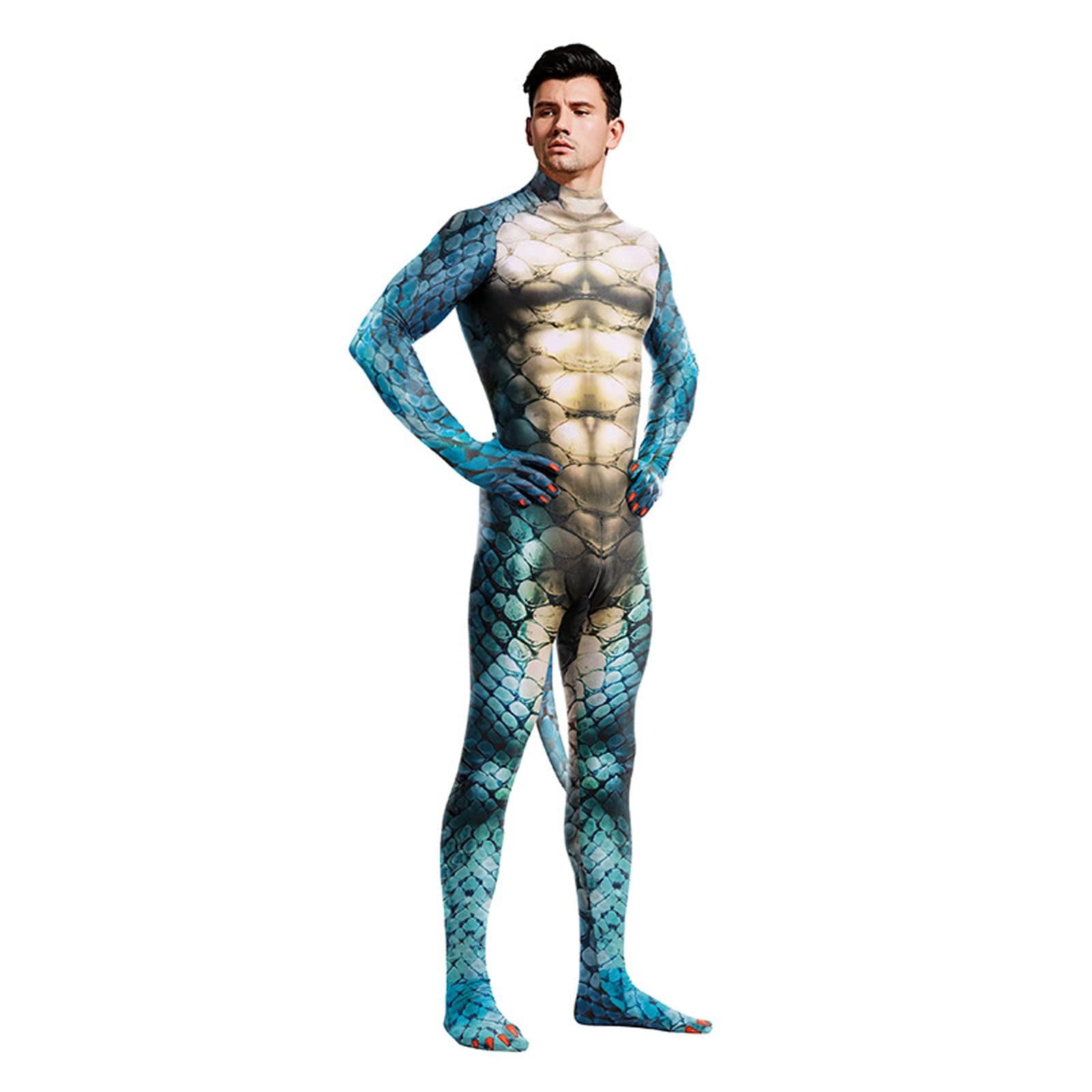 Men's Full Body Dragon Costume Bodysuit with Wings,Mask,Tail,Halloween Dragon Muscle Animal Catsuit Costume