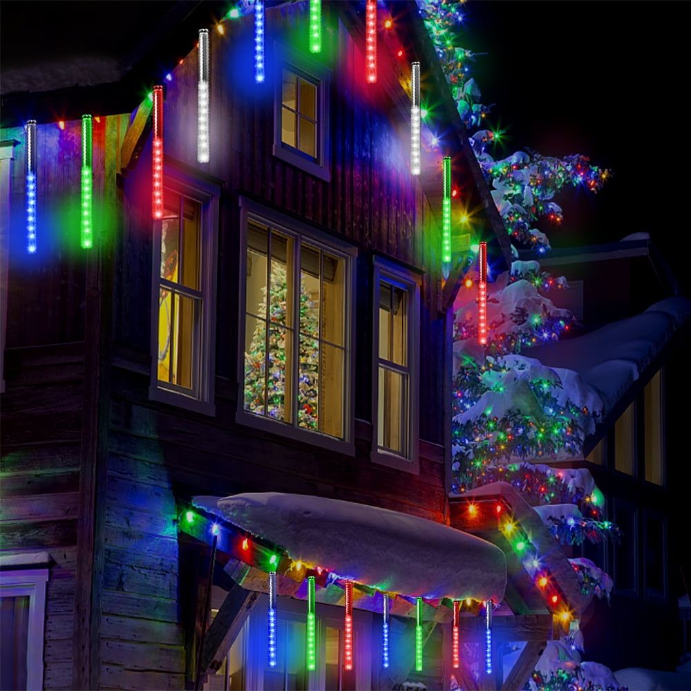 Kwaiffeo Christmas Lights, Meteor Shower Lights 12 inch Rain Falling Icicle Lights for Xmas Tree Halloween Decoration Wedding Party, Christmas Decorations Outdoor Yard, UL Plug Warm White